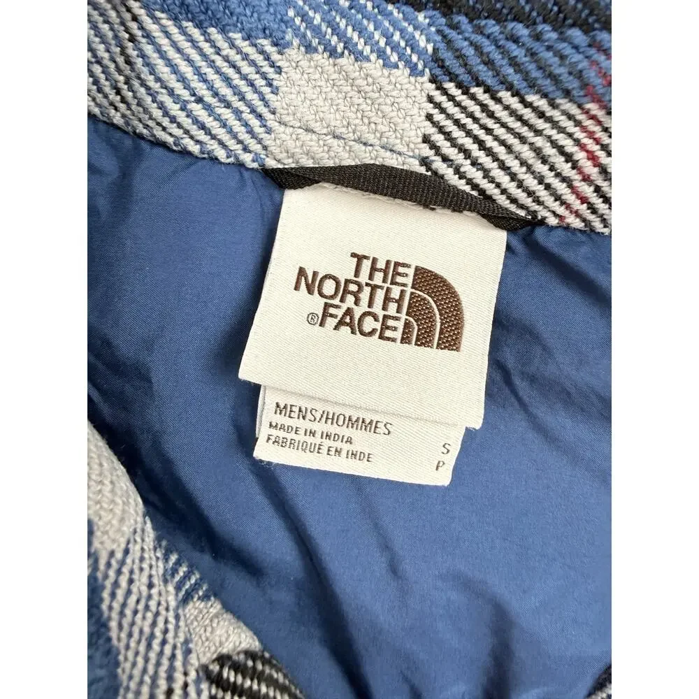 North Face Men Small Valley Twill Flannel Button Shirt Thick Cotton Plaid Blue